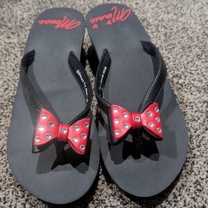 Disney Minnie Mouse Flip Flops with Red Bow and Silver Studs